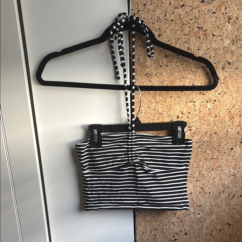 Black and White Striped Halter Top